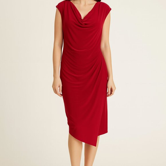 Sharagano Red Draped Midi Dress | Size 12 | Elegant, Fully Lined, EUC - Picture 1 of 9